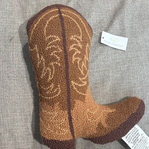 Brown Hooked Wool Boot Pillow Peking Handcraft